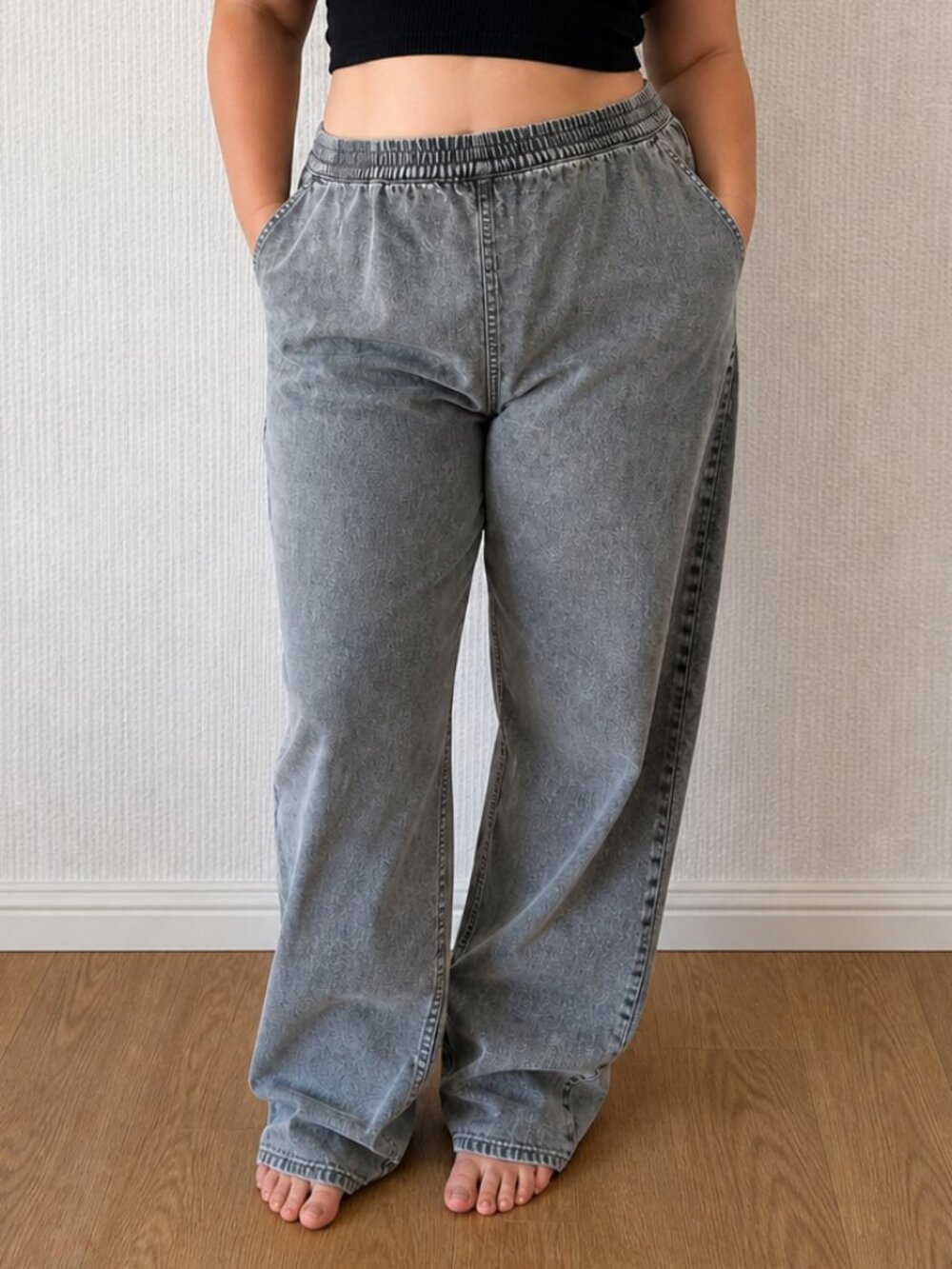 H&M Divided Gray Wide Leg Jeans XXL Acid Wash High Rise Loose Fit NEW
